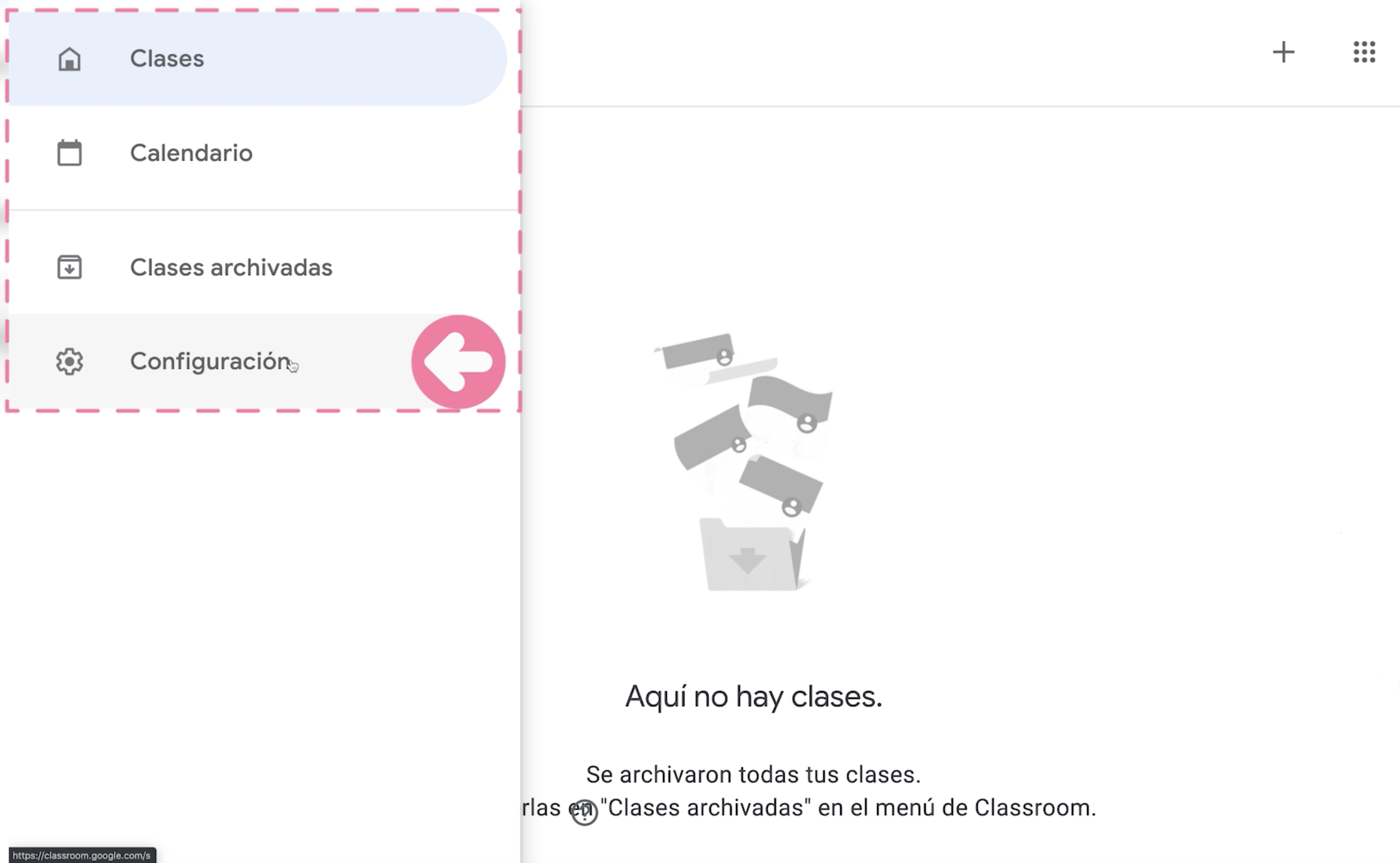 Hacer clic en opción configuración para desplegar opciones de notificación